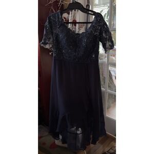 JJ's House Navy Blue Formal Gown Size 14 EU44 Mesh Overlay Evening Dress NWT